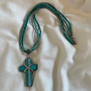 Beaded Necklace with Stone Cross